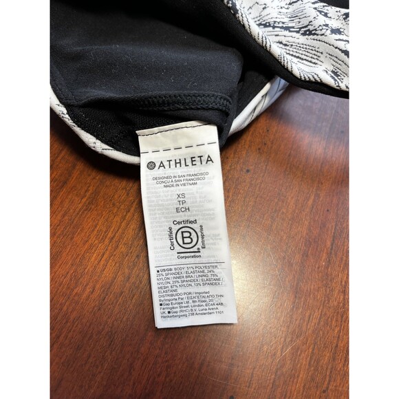 Athleta White Black Floral Print Conscious Crop Bra Wm XS Low Impact - Picture 5 of 8